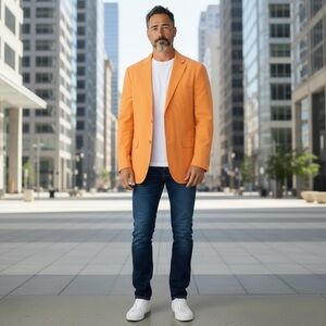 Vintage 90’ POLO RALPH LAUREN Mens Orange Cotton Jacket Blazer Size L 3 Button